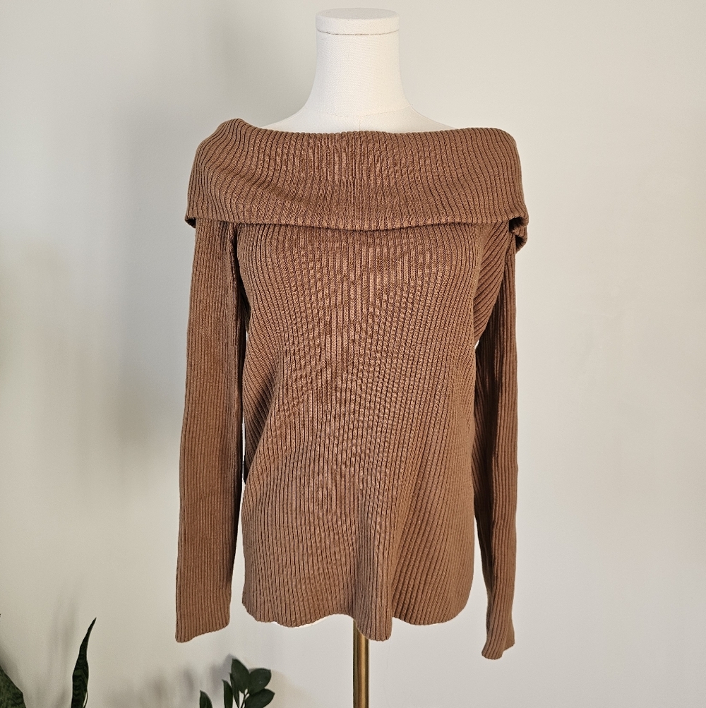 Banana Republic S Cozy Off-Shoulder Brown Sweater